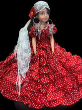 Load image into Gallery viewer, Vestido con vuelos de lunares ,Para Muñeca,Gitana